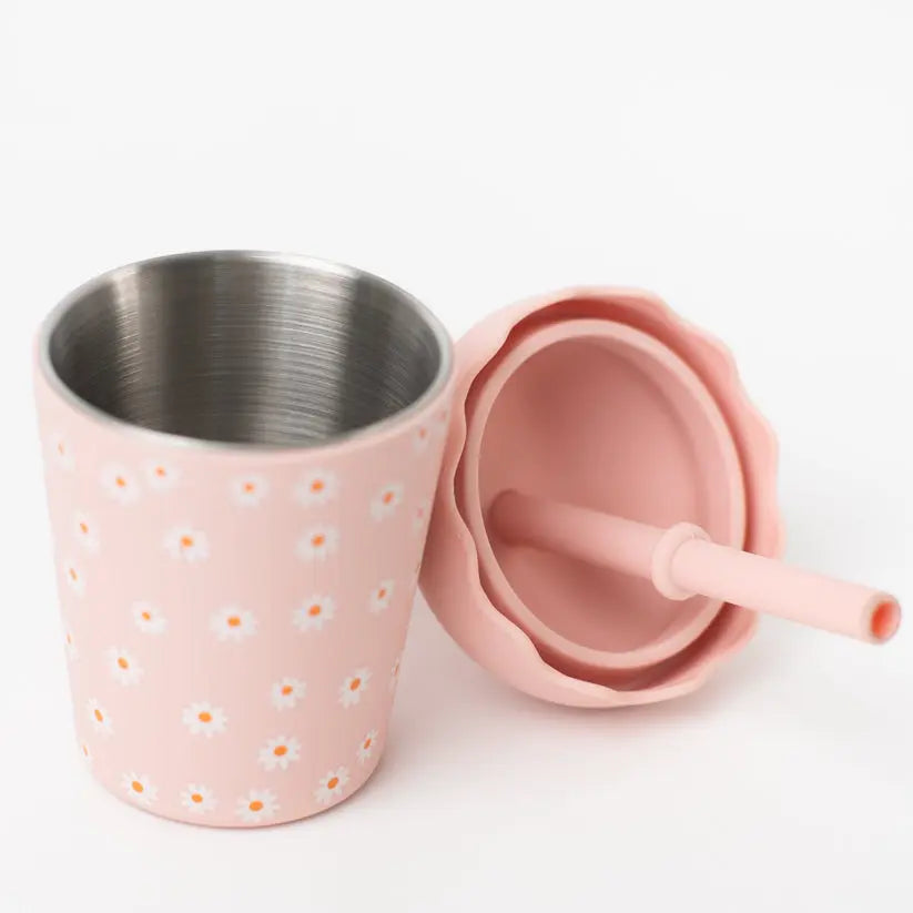 stainless steel smoothie cp with lid and straw