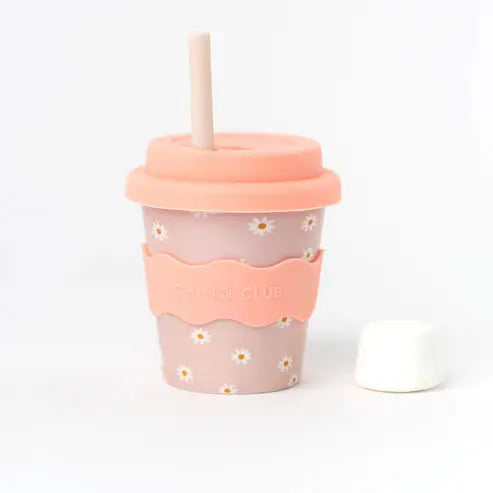 babychino cup pink daisy with straw