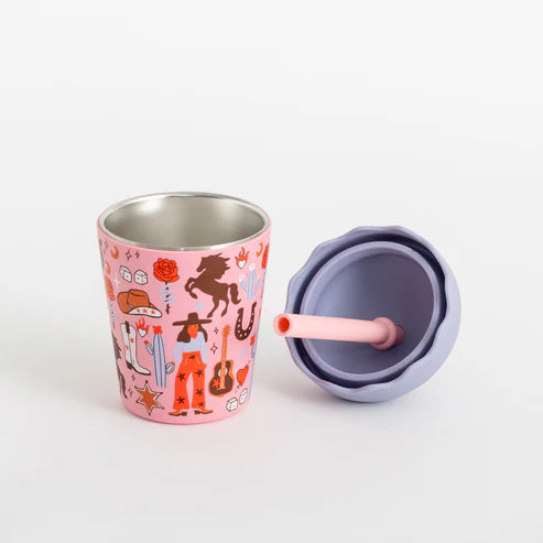 stainless steel cowgirl smoothie cup with straw