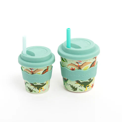 4oz and 8oz dinosaur cups with straws