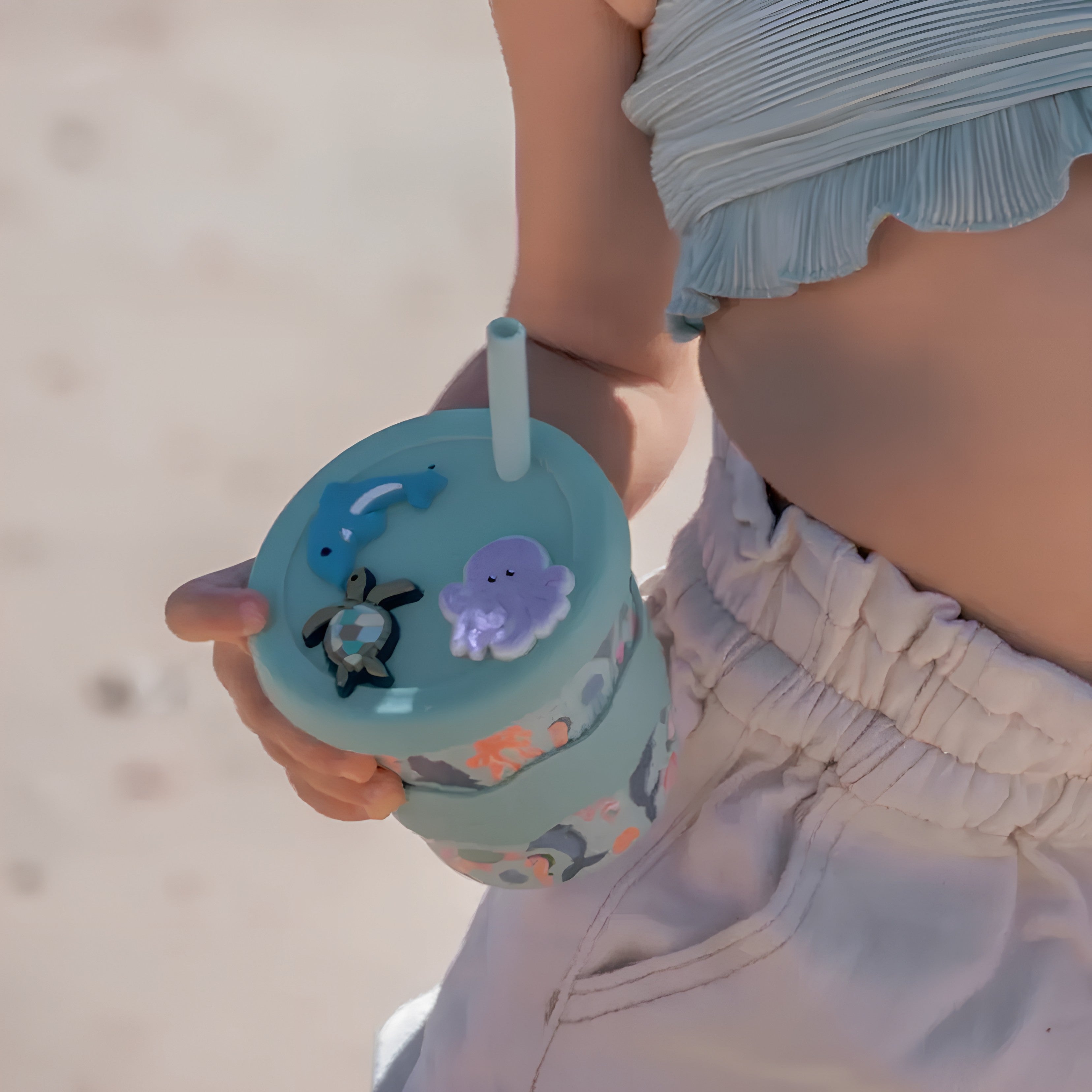 chino charm 8oz cup and snack pots - pirate design with charms and straw