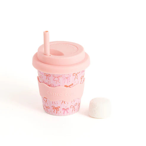 Eco-friendly reusable toddler cup with bows and spill-proof lid