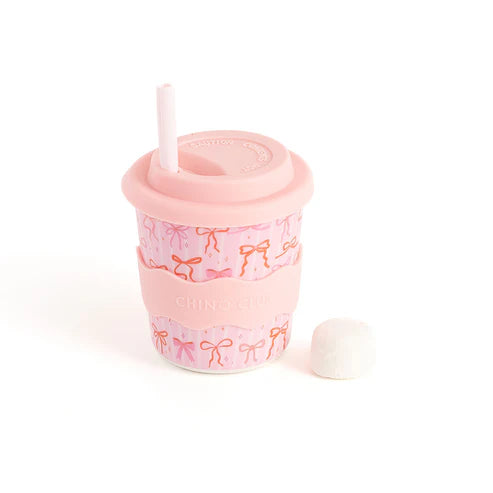8oz pink bow cup with straw