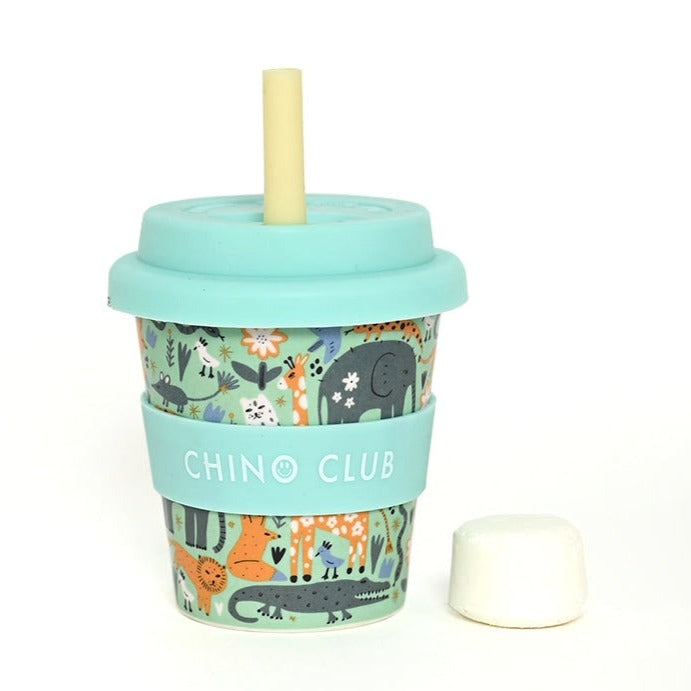 Wild animal design babychino cup with lid and straw