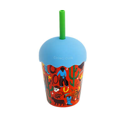 200ml smoothie cup in cowboy design with lid and wide straw