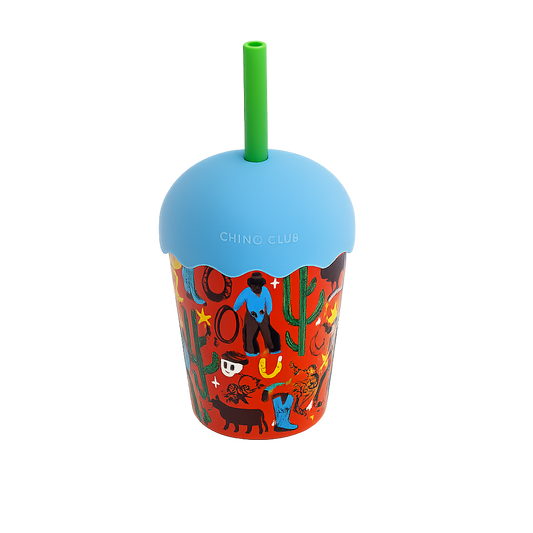 200ml smoothie cup in cowboy design with lid and wide straw