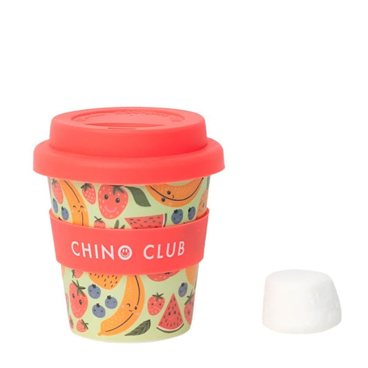 Fruity babychino cup with red lid for toddlers