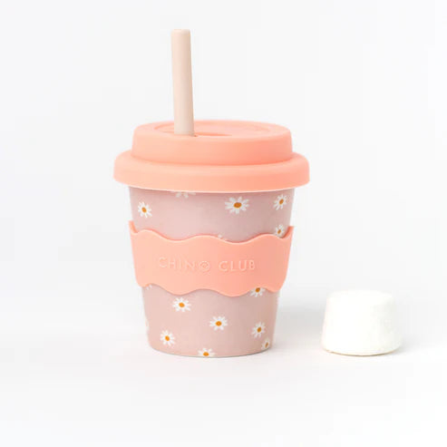 babychino cup pink daisy with straw