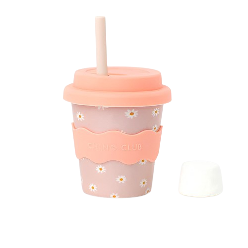 4oz pink daisy babychino cup with straw
