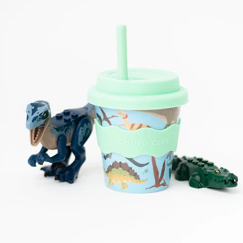 Dinosaur babychino cup with wave band and straw