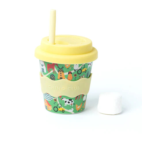 Farm animal design cup with lid and straw