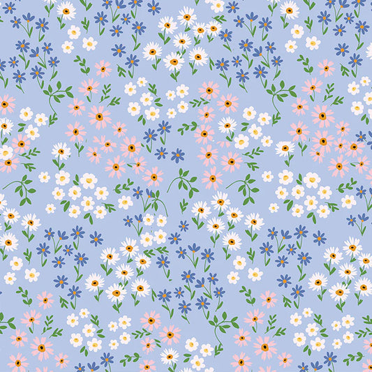Pattern of small flowers on a blue background