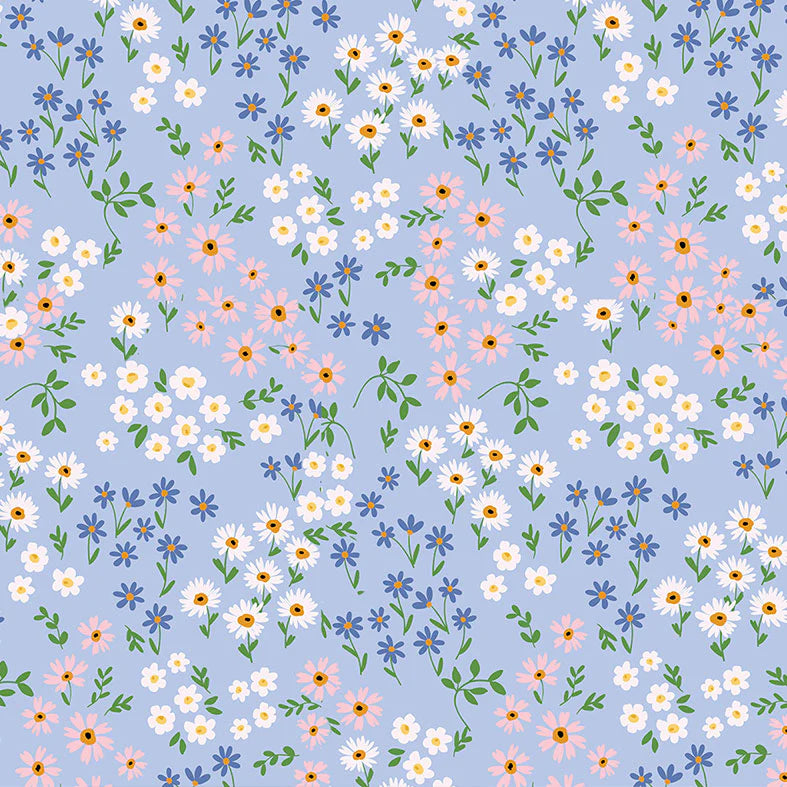 Pattern of small flowers on a blue background