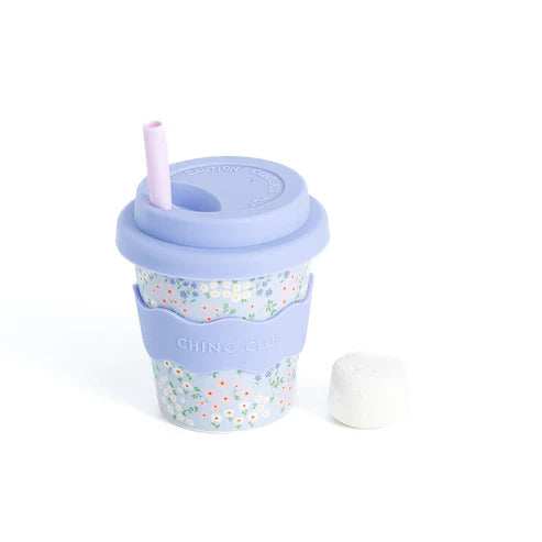 Blue floral babychino cup with lid and straw 4oz 120ml