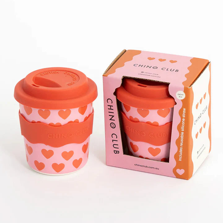 Chino Club reusable cup with heart pattern in 8oz with gift box