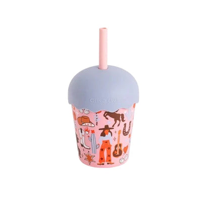 toddler pink and purple cowgirl smoothie cup with straw
