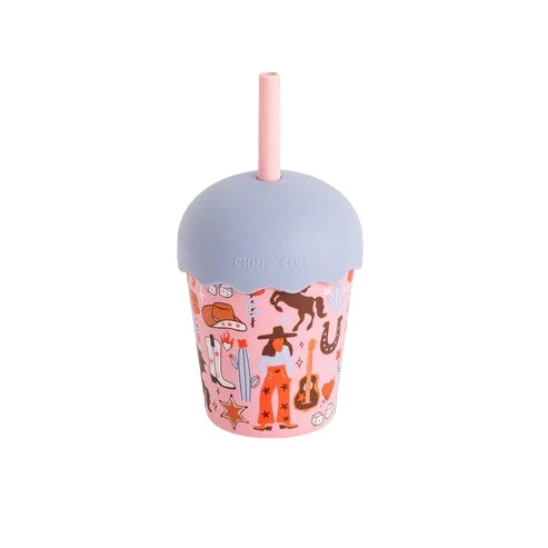 toddler pink and purple cowgirl smoothie cup with straw