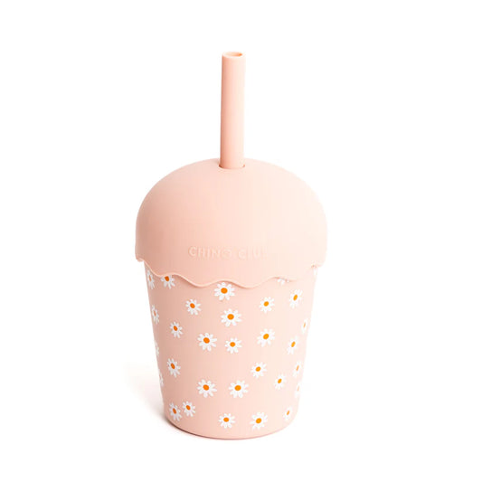 Pink Daisy Smoothie Cup with straw by Chino Club