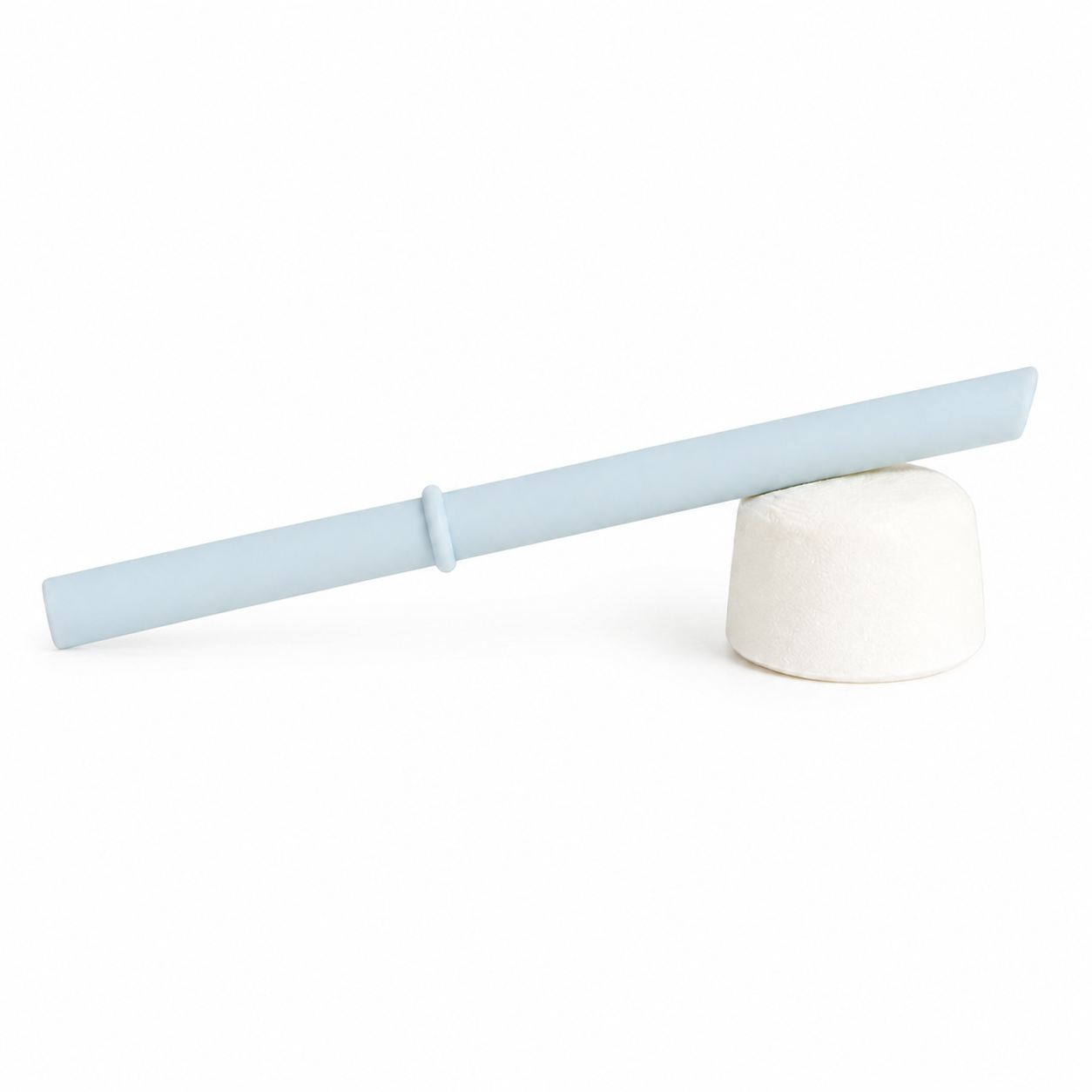 Light blue silicone replacement straw with stopper for CHINO CLUB 8oz reusable kids' cup.