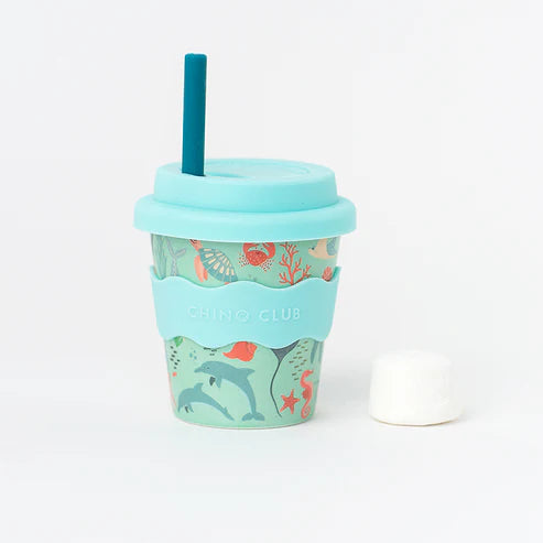 Ocean babychino cup 120ml with blue straw