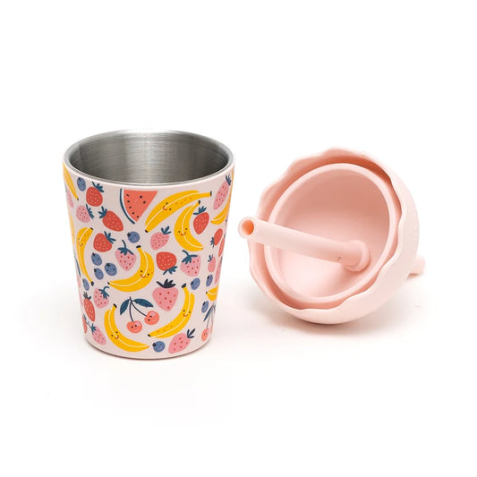 Chino Club Fruits Pink Mini Smoothie Cup for kids with reusable straw stainless steel lining