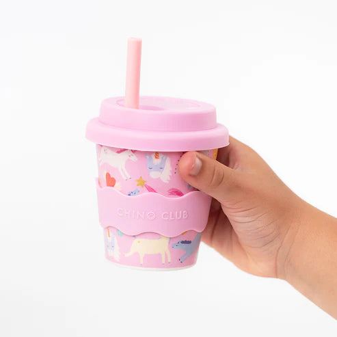 Unicorn babychino cup with wave band and straw