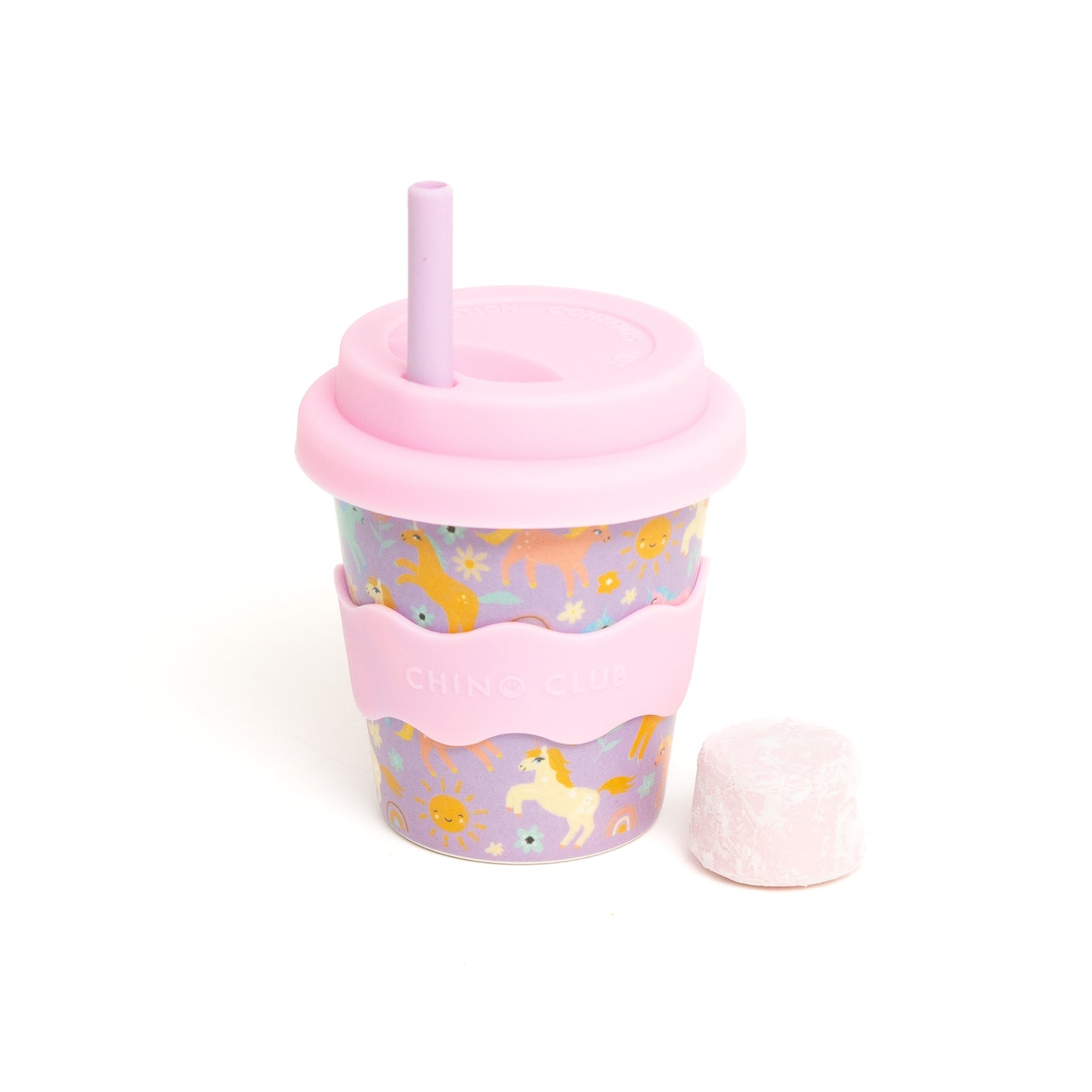 Purple unicorn babychino cup with straw