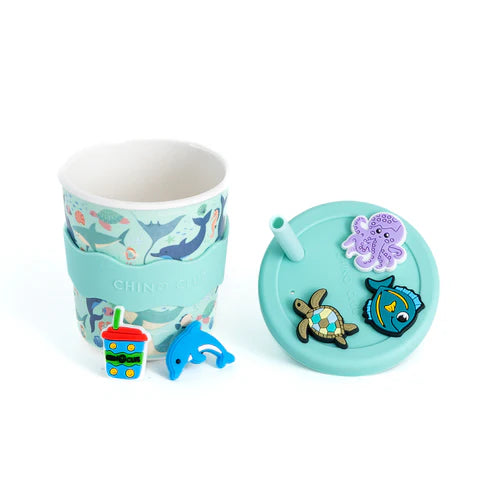 8oz melamine kids cup with silicone grip band and matching straw