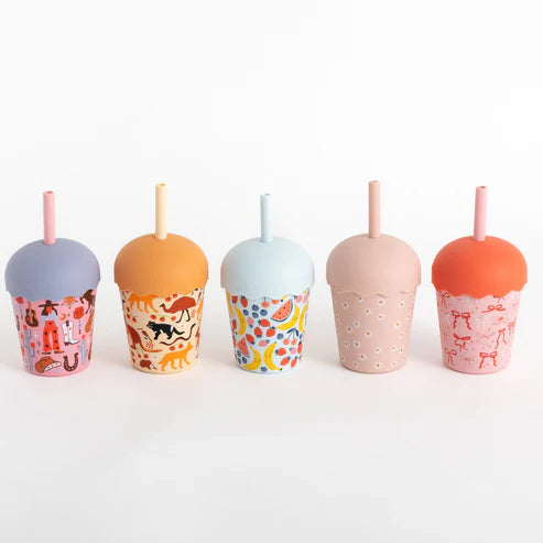 range of 5 toddler smoothie cup designs with straws