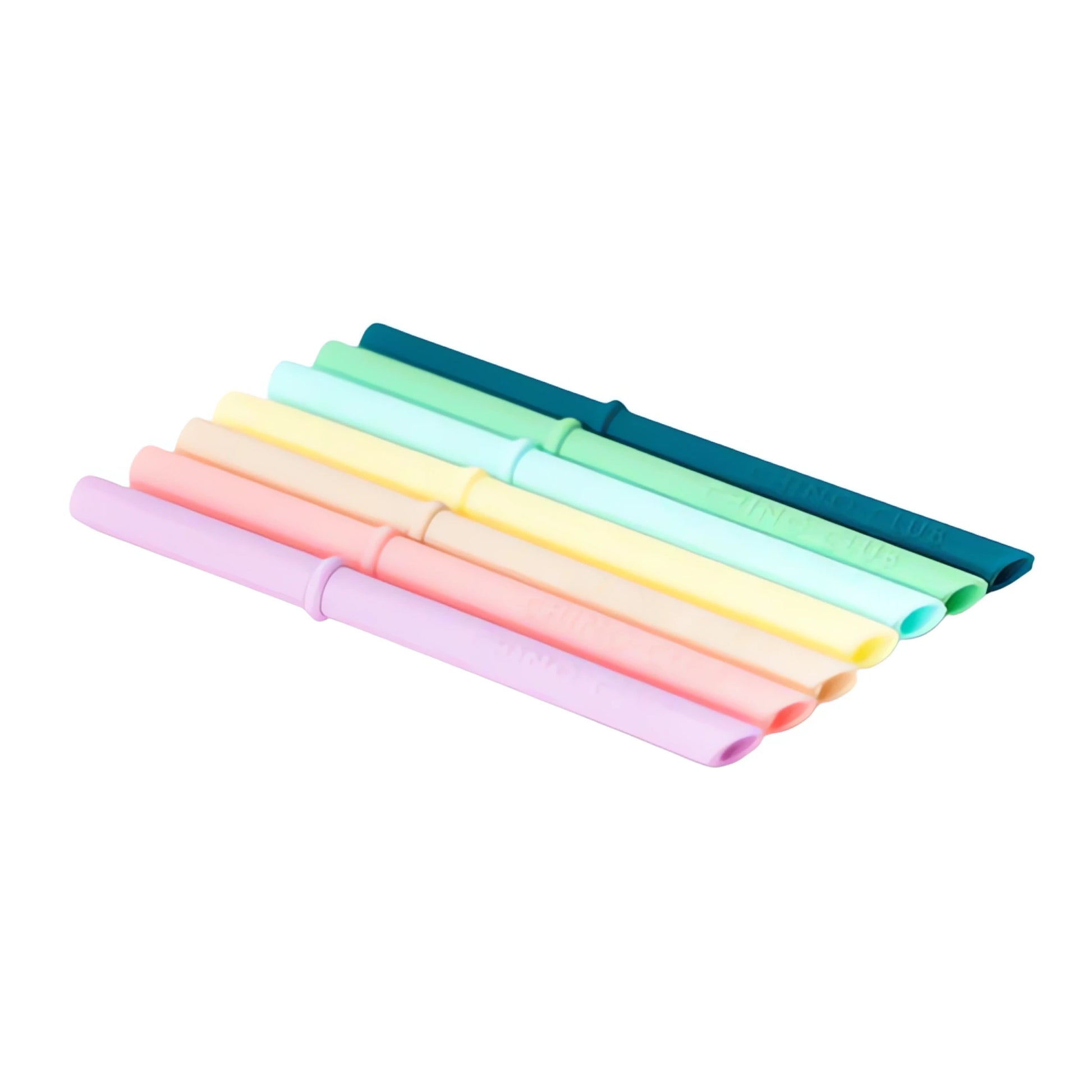 Set of colorful silicone straws on a white background